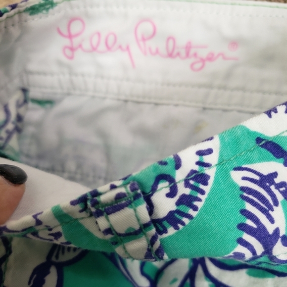 Lilly Pulitzer The Callahan Short 100% cotton teal blue white paisley size 2 - Picture 6 of 7